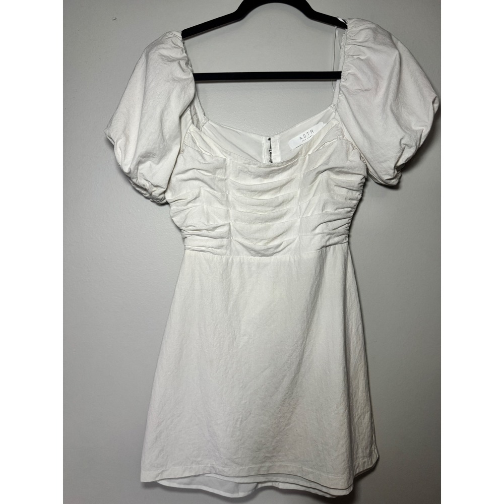 ASTR‎ The Label White Ruched Puff Sleeve Mini Dress Back Cutout ADR101278 Size S
